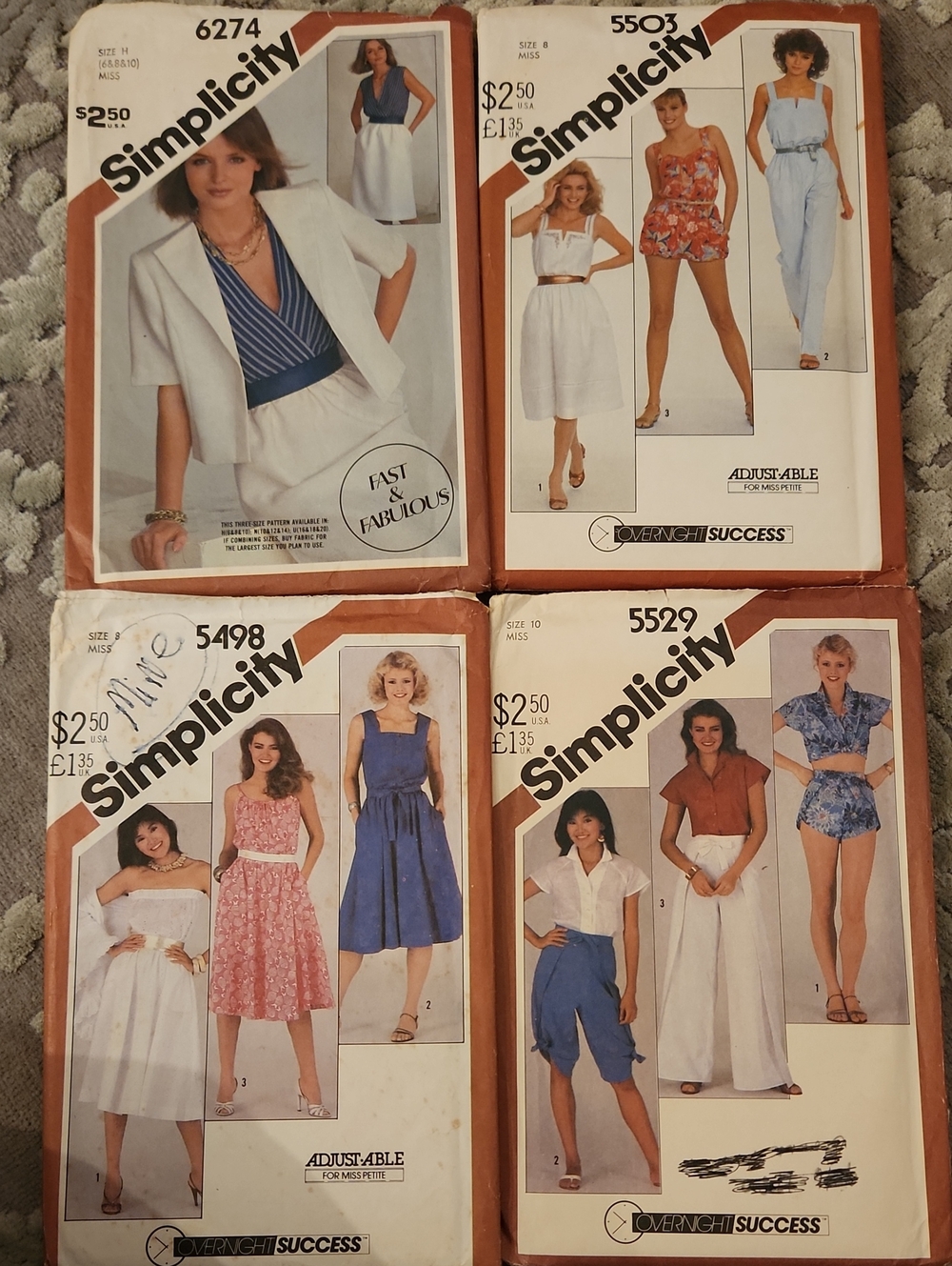 Vintage 1980's Simplicity Patterns Size 8 & 10 & H